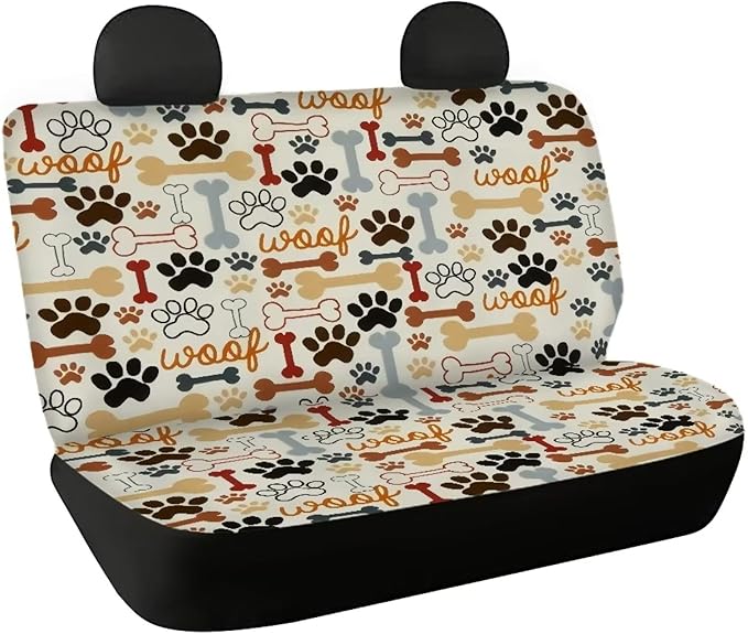 AFPANQZ Dog Paw with Bone Print Car Backseat Covers Dog Seat Cushion for Rear Seat Non-Slip Soft Car Seat Covers for Dogs