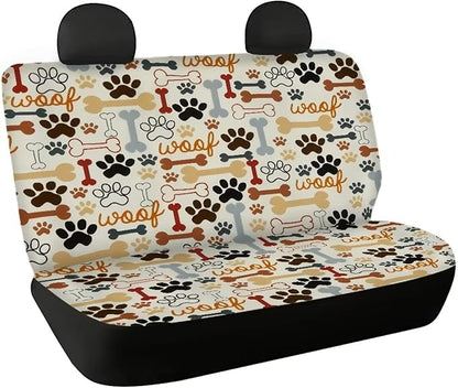 AFPANQZ Dog Paw with Bone Print Car Backseat Covers Dog Seat Cushion for Rear Seat Non-Slip Soft Car Seat Covers for Dogs