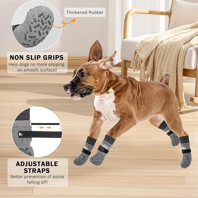 SCENEREAL Dog Socks to Prevent Licking Paws for Hot Pavement, Anti Slip Long Dog Grip Socks for Hardwood Floors, Dog Shoes Booties&Paw Protector for Small Medium Large Senior Dog, Pet Socks for Wounds