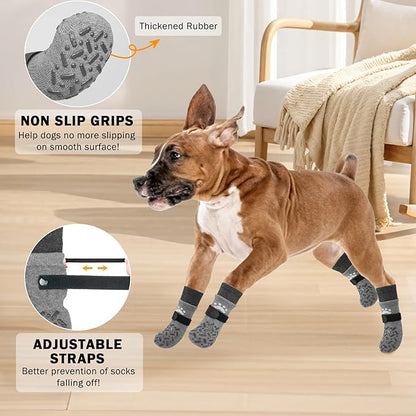 SCENEREAL Dog Socks to Prevent Licking Paws for Hot Pavement, Anti Slip Long Dog Grip Socks for Hardwood Floors, Dog Shoes Booties&Paw Protector for Small Medium Large Senior Dog, Pet Socks for Wounds