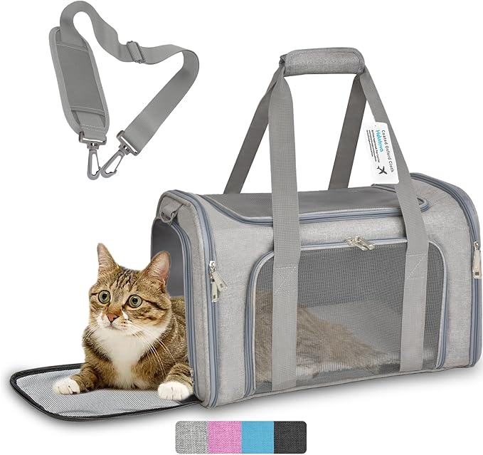 Collapsible Cat Carrier Soft Sided Bag for Small Dog 0-15 lbs, TSA Approved Pet Carrier Airline Approved Dog Carriers for Small Dogs Carrier, Small Pet Carrier for Cat Travel Carrier -M, Gray