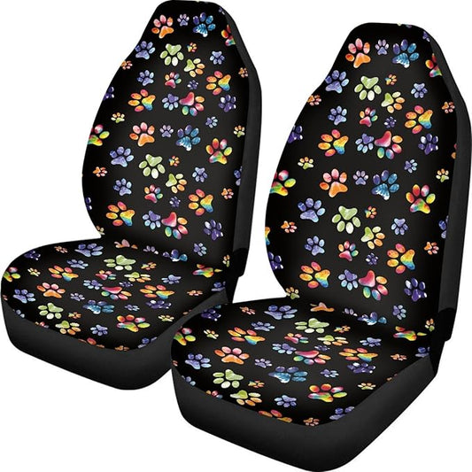 Tie Dye Dog Paws Print Car Seat Covers for Front Seats Only