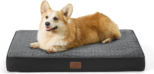 Bedsure Orthopedic Dog Bed for Medium Dogs 2-Layer Thick (30x20x3 Inches),