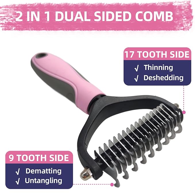 Dog Brush for Shedding,9 PCS in One Pet Slicker Hair Brush Kit with Pet Nail Clipper and File - Dog Cat Grooming Deshedding Undercoat Rake Brush Comb for All Small Large Dogs Cats Pink