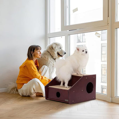 Petsfit Wooden cat ramp for Old Cats Red(21x17x14 inch)