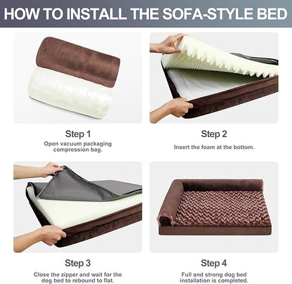 Orthopedic Dog Bed Deluxe Plush L-Shaped Dog Couch Beds with Waterproof Lining Bolster Dog Sleeping Sofa with Removable Washable Cover & Nonskid Bottom Pet Bed for Medium Large Jumbo Dogs 30 x 20 Inch