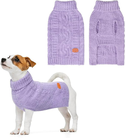 BEAUTYZOO Small Dog Sweater -Turtleneck Pullover Classic Cable Knit Fuzzy Winter Coat Dog Cold Weather Clothes for Small Medium Dogs Puppy Girl Boys,Purple S