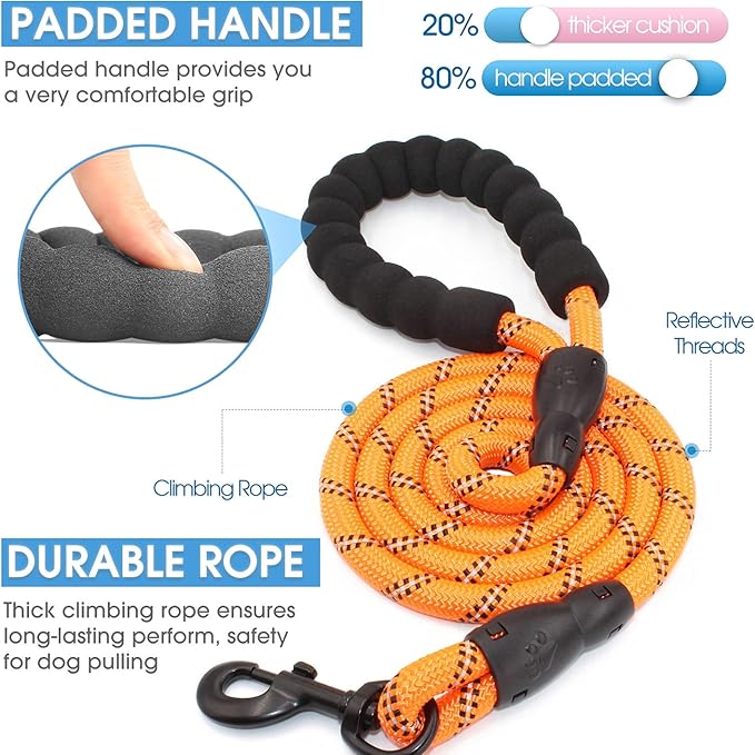 BAAPET 2/4/5/6 FT Dog Leash with Comfortable Padded Handle and Highly Reflective Threads for Small Medium and Large Dogs (5FT-1/2''