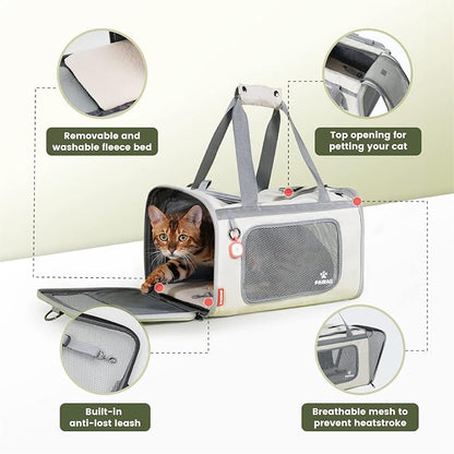 Pawaii Cat Carrier with ID Tag, TSA Airline Approved Cat Carrier, Soft Sided Collapsible Pet Travel Carrier, Foldable Cat Travel Bag, Protable, Comfortable, Convenient Cat Travel Carrier