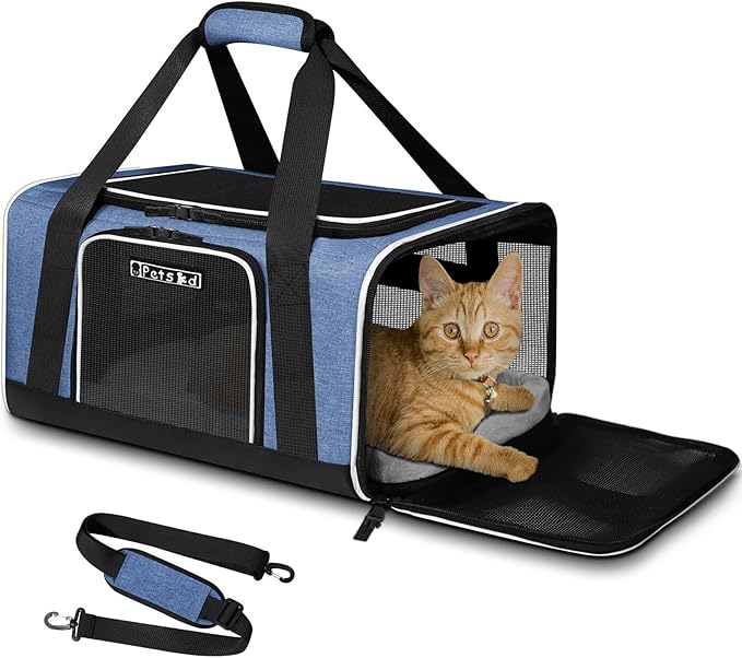 Petskd Pet Carrier 17x13x9.5 Southwest Airline Approved, Pet Travel Carrier Bag for Small Cats and Dogs, Soft Dog Carrier for 1-15 LBS Pets,Dog Cat Carrier with Safety Lock Zipper (Blue)