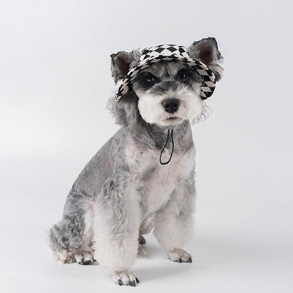 Pet hat with Ear Holes Sunscreen Baseball Cap Suitable for Small and Medium-Sized Dogs Outdoor Climbing hat in Summer Pet Products (Black and White