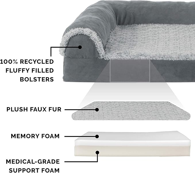 Furhaven Memory Foam Dog Bed for Medium/Small Dogs w/ Removable Bolsters & Washable Cover 35 lbs