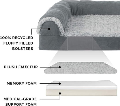 Furhaven Memory Foam Dog Bed for Large/Medium Dogs w/ Removable Bolsters & Washable Cover 55 lbs