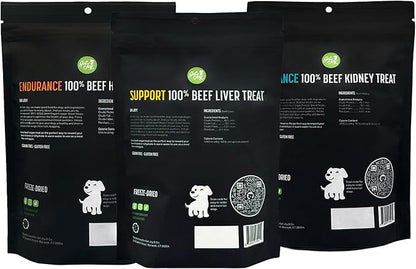 Get Joy Freeze Dried Superfood 100% Beef Heart, Kidney, Liver Dog Treats Variety Pack, 4 Ounce (Pack of 3), Single Ingredient Organ Meat, High Protein, Grain Free, Gluten Free, Made in USA