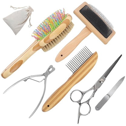 Dog Grooming Brush Kit,Deshedding Dog Brush for Shedding Short Hair Dogs with Pet Nail Clipper and File, Two Sided Pet Brushes for Dogs Removing Dirt & Loose Hair(7PCS) RAINBOW