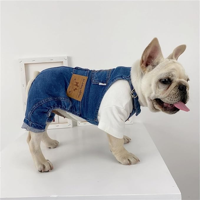 Rbenxia 1 Piece of Dog Denim Shirts Puppy Jean Jacket Sling Jumpsuit Costumes Pet Jean Overalls Dog Pants Outfits for Small Puppy Cat Pets (Blue, Large)