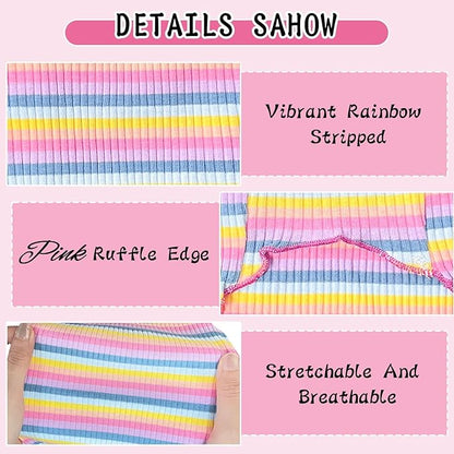 Small Medium Dog Clothes Rainbow Striped Dog Shirts Stretchable Long Sleeve Cat T-Shirt Pet Outfits for Chihuahua Yorkie Teddy (Pink Edge