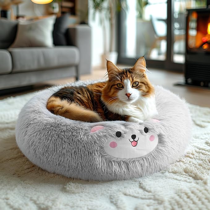 Veehoo Donut Calming Cat Dog Bed for Small Dogs Cat-Round Cute Small Cat Bed Pet Bed 20" Light