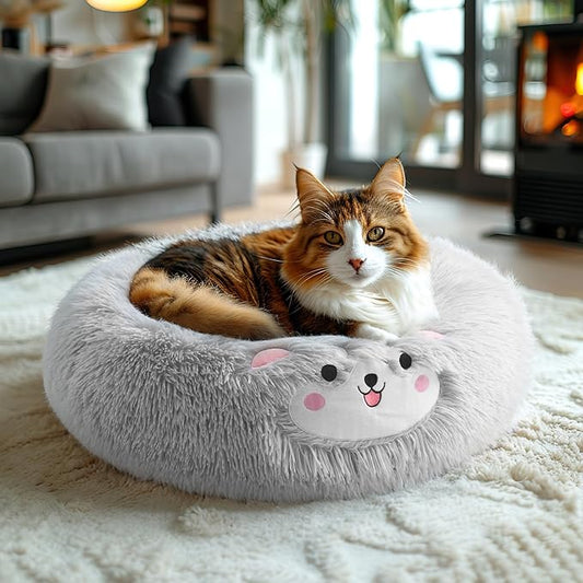 Veehoo Donut Calming Cat Dog Bed for Small Dogs Cat-Round Cute Small Cat Bed Pet Bed 20" Light