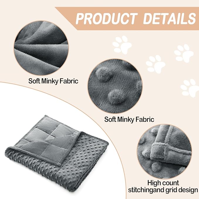 YUSRA Small Weighted Blanket for Dogs, Minky Travel Weighted Blanket, Especially for Thunderstorms, Fireworks, Separation, Bed and Couch, Soft Dog Blanket, Machine Washable (Grey, 32 * 40inch 4lbs)