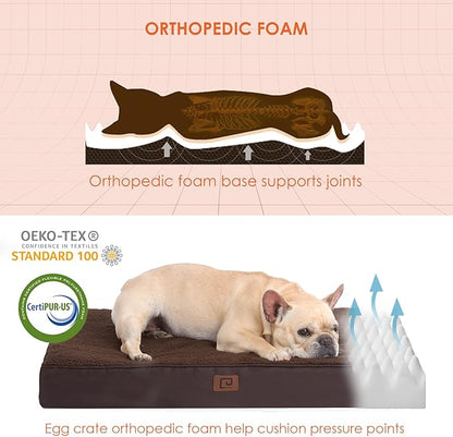 EHEYCIGA Orthopedic Foam Dog Bed for Large Dogs 35"L x 23"W x 3.5"Th, Brown