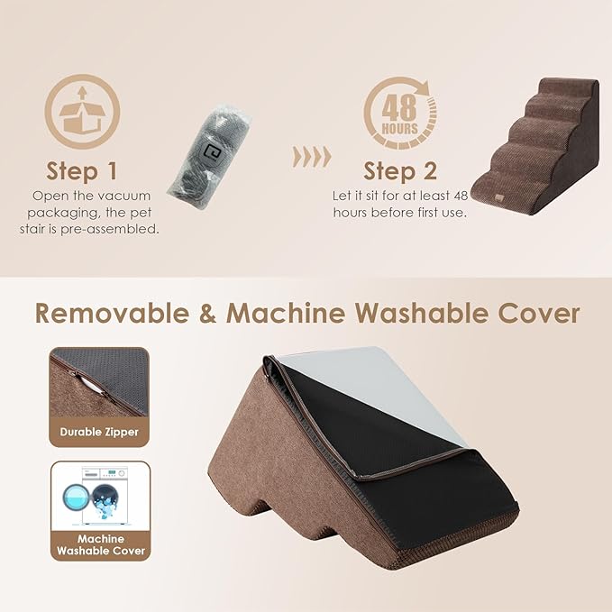 EHEYCIGA Curved Dog Stairs for High Beds 22.6" H 5-Step Dog