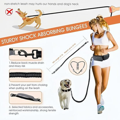 Hands Free Dog Leash with Dog Walking Fanny Pack for Large Medium Small Dogs