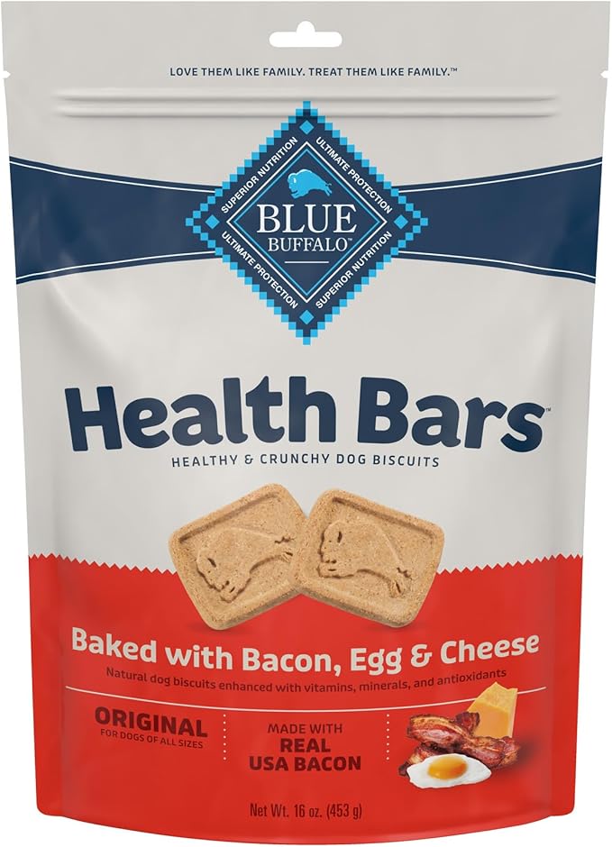 Blue Buffalo Health Bars Natural Crunchy Dog Treats Biscuits, Bacon, Egg & Cheese 16-oz Bag