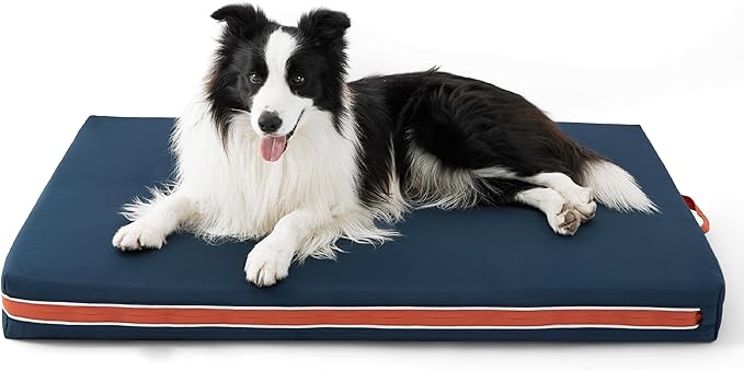 Bedsure Chewproof Durable Outdoor Waterproof Dog Bed with Heavy Duty Cover (36"x27", Navy