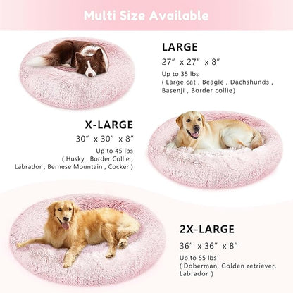 WESTERN HOME WH Calming Dog & Cat Bed, Anti-Anxiety Donut Cuddler Warming Cozy Soft Round Bed, Fluffy Faux Fur Plush Cushion Bed for Small Medium Dogs and Cats (20"/24"/30"/36")