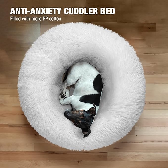 Veehoo Calming Dog Bed for Large Medium Dogs 45 lbs 30", White