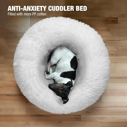 Veehoo Calming Dog Bed for Medium Small Dog 25 lbs 23", White