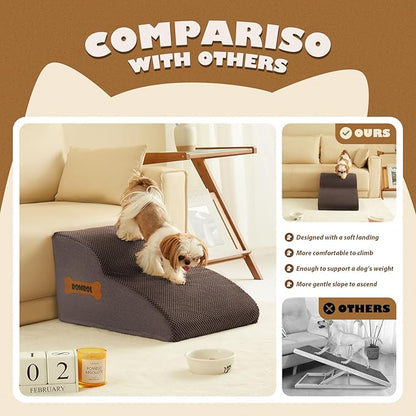 High Density Foam Dog Stairs Ramp for Beds Couches 2-Tiers, Coffee