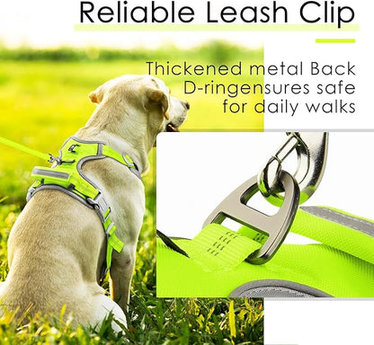 ThinkPet No Pull Harness Breathable Sport Harness with Handle-Dog Harnesses Reflective Adjustable for Medium Large Dogs,Back/Front Clip for Easy Control XL Neon Green