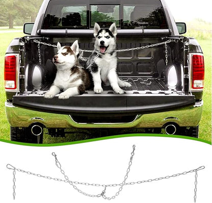 Chain Dog Truck Bed Cross Tether, Chew Proof Truck Bed Dog Leash System for Two Dogs, Heavy Duty Dog Vehicle Bed Restraints Tie Down Tether, Metal Pet Bed Harness Barrier Lead for Pickup, Car, Trucks