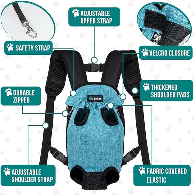 PetAmi Dog Carrier Backpack, Adjustable Pet Cat Front Carrier Backpack, Ventilated Dog Chest Carrier for Hiking Camping Travel, Sling Bag for Small Medium Dog Cat Puppies, Medium, 9-13 lbs, Sea Blue