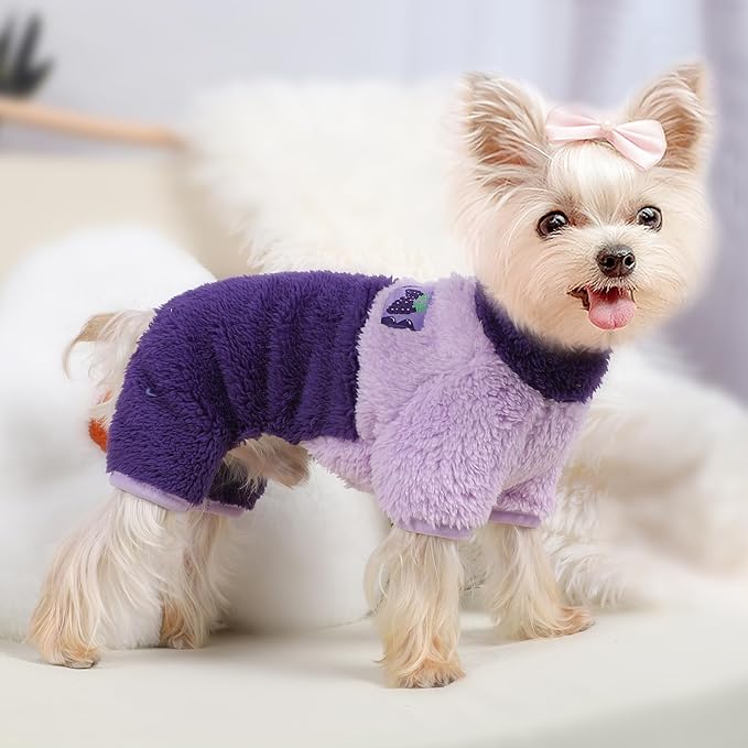 Dog Pjs for Small Dogs Chihuahua Yorkie Clothes Fleece Warm Puppy Pajamas Sweater Onesie Pink Pet Clothes Outfit Apparel (Purple