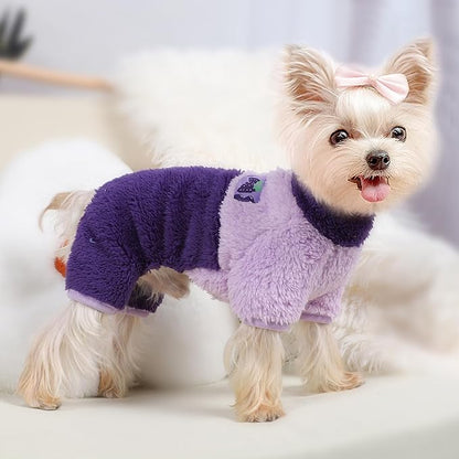 Dog Pjs for Small Dogs Chihuahua Yorkie Clothes Fleece Warm Puppy Pajamas Sweater Onesie Pink Pet Clothes Outfit Apparel (Purple