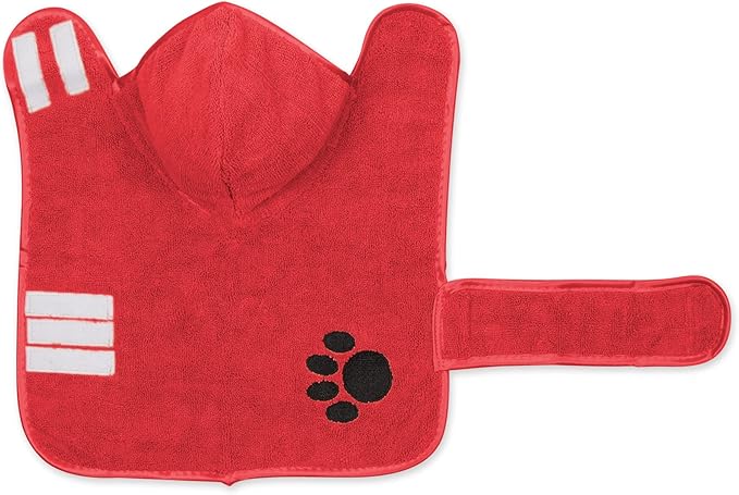 Bone Dry Pet Robe Collection, Embroidered Absorbent Microfiber Bath Robe with Adjustable Closure, for Dogs & Cats, X-Small, Red