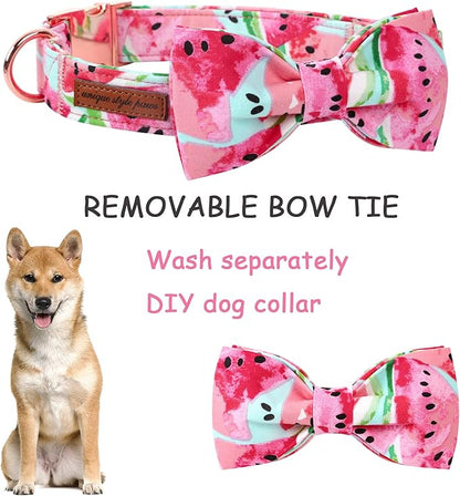 Unique style paws Bowtie Dog Collar Cotton Watermelon Collar Adjustable Summer Collar for Small Medium Large Dogs