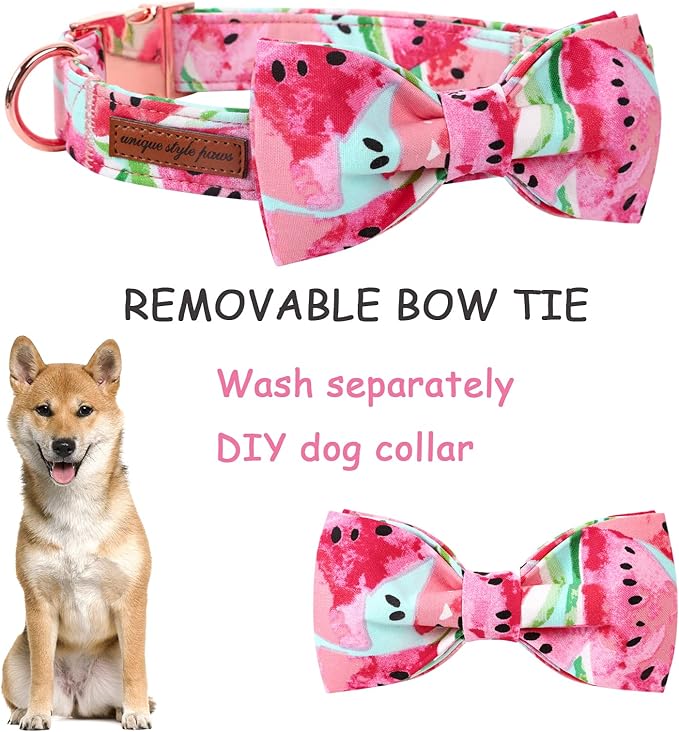 Unique style paws Bowtie Dog Collar Cotton Watermelon Collar Adjustable Summer Collar for Small Medium Large Dogs