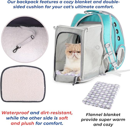 Lollimeow Cat Carrier Backpack, Bubble Expandable Backpack Carrier, Pets and Small Dogs,Airline-Approved, Designed for Travel, Hiking, Walking & Outdoor Use (Square Expandable-Green)