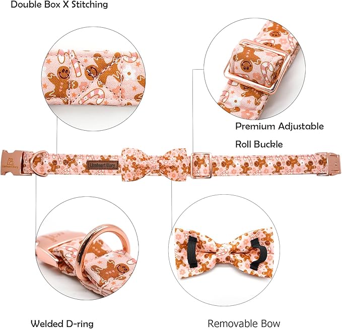 Lionheart glory Christmas Dog Collar, Pink Dog Bow Collar Adjustable Soft and Comfortable Bowtie Collars for Large Dogs Girl or Boy Pet Gift Fall Collar Dog Bow