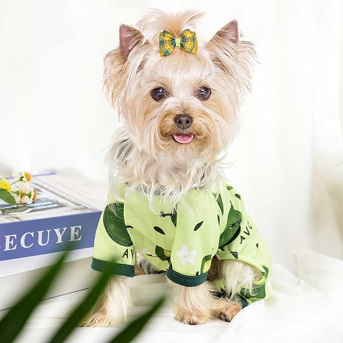 Dog Pajamas Pjs Spring Summer Dog Clothes for Small Dogs Girl Boy Soft Stretchy Puppy Clothes Onesie Cat Pet Jammies Outfit (Avocado, Small)