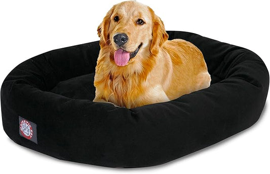Majestic Pet 40 Inch Suede Calming Dog Bed Washable – Cozy Soft Round Dog Bed with Spine Support for Dogs to Rest their Head 40x29x9 (Inch)
