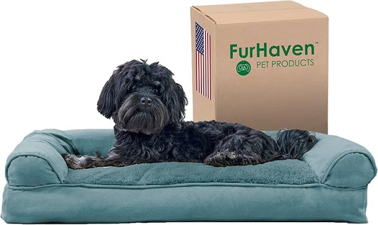 Furhaven Pillow Dog Bed for Medium/Small Dogs w/ Removable Bolsters & Washable Cover