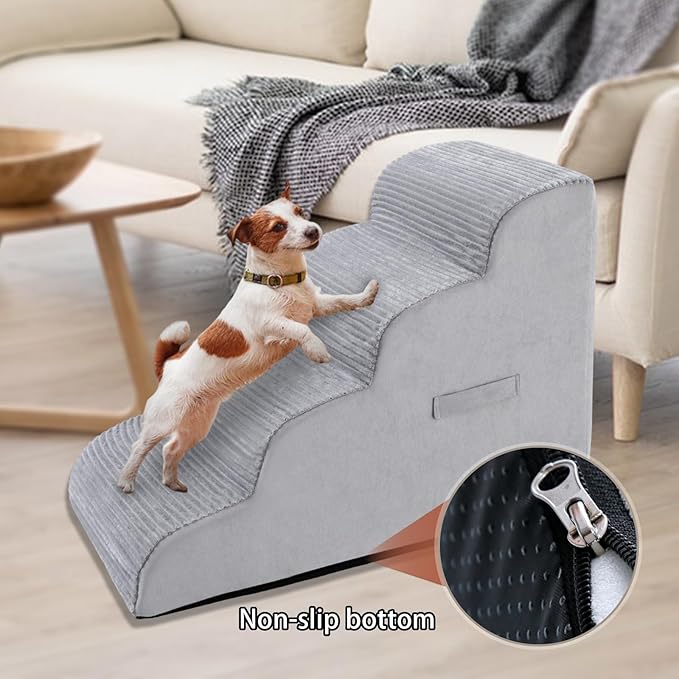 High Density Foam Dog Stairs Steps 20.8’’ Non-Slip 4-Tiers (Grey)