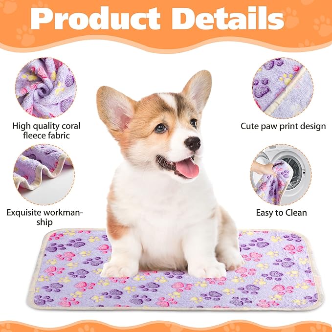 40 Pieces Blankets Soft Fluffy Fleece Washable Pet Blanket Dog Blanket Paw Print Pattern Fleece Blankets for Pets Puppy Blankets Fleece Throw Warm Bed Mat for Dog Puppy Cat, 24 x 16 Inches, 4 Colors