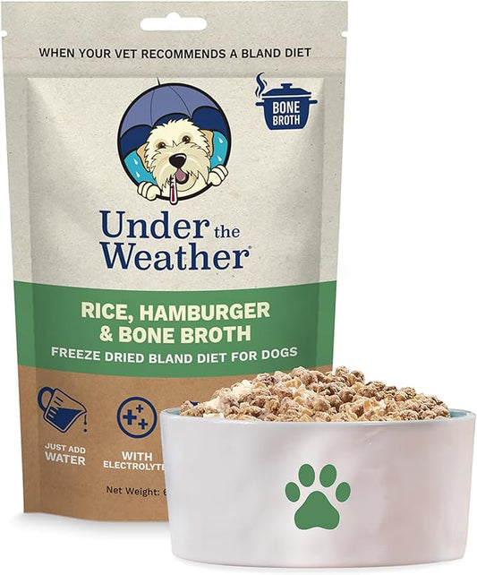 Under the Weather Easy to Digest Bland Diet for Sick Dogs - Always Be Ready - Contains Electrolytes - Gluten Free, All Natural, Freeze Dried 100% Human Grade Meats - Hamburger, Rice & Bone Broth