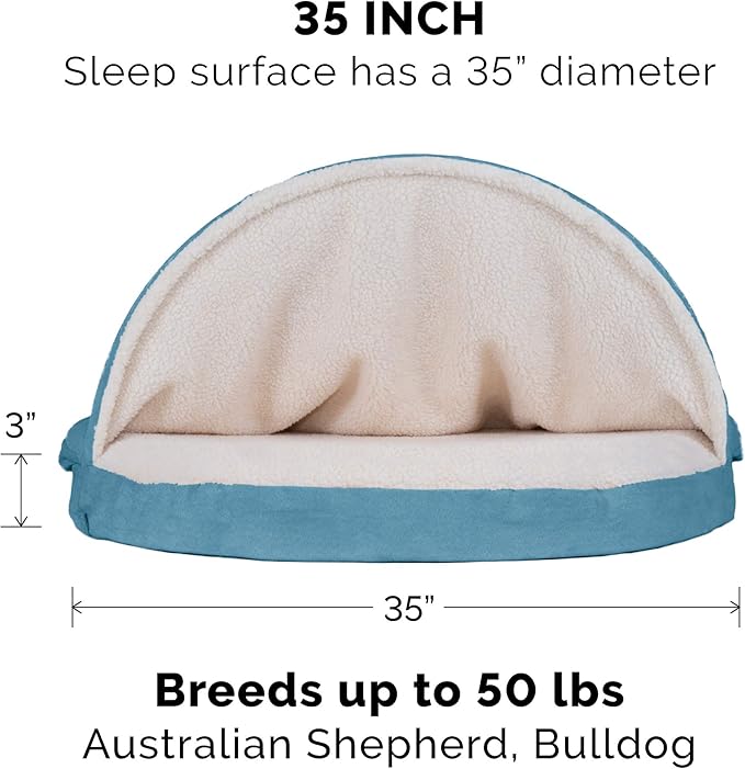 Furhaven 35" Round Memory Foam Dog Bed for Large/Medium Dogs w/ Removable Washable Cover 50 lbs 35-inch